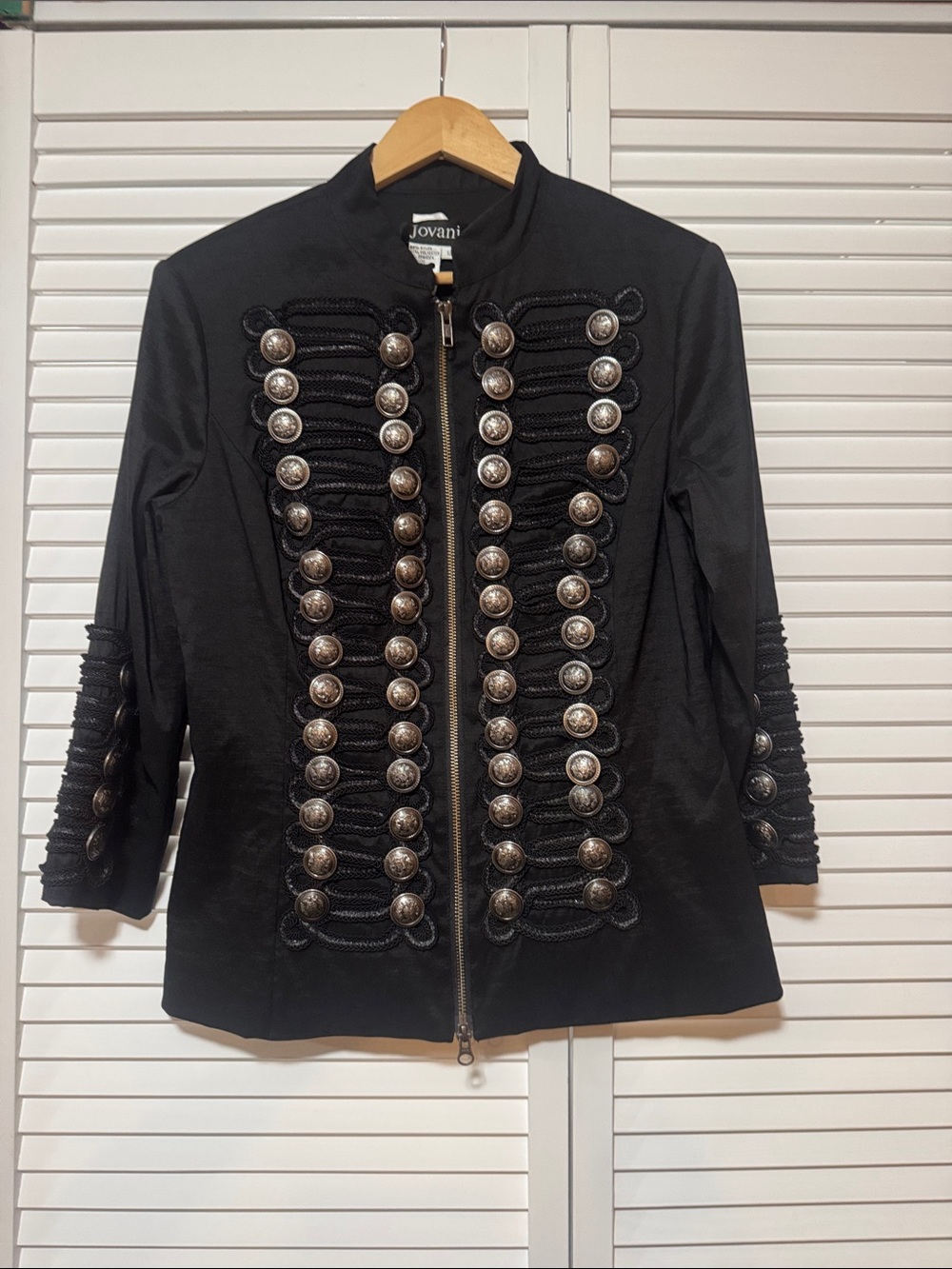 Black Military-Style Embellished Jacket by Jovani - Picture 5 of 7